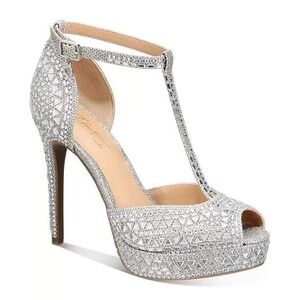 NEW Thalia Sodi Chace‎ Silver Mirror T-Strap Platform Heels size 6.5